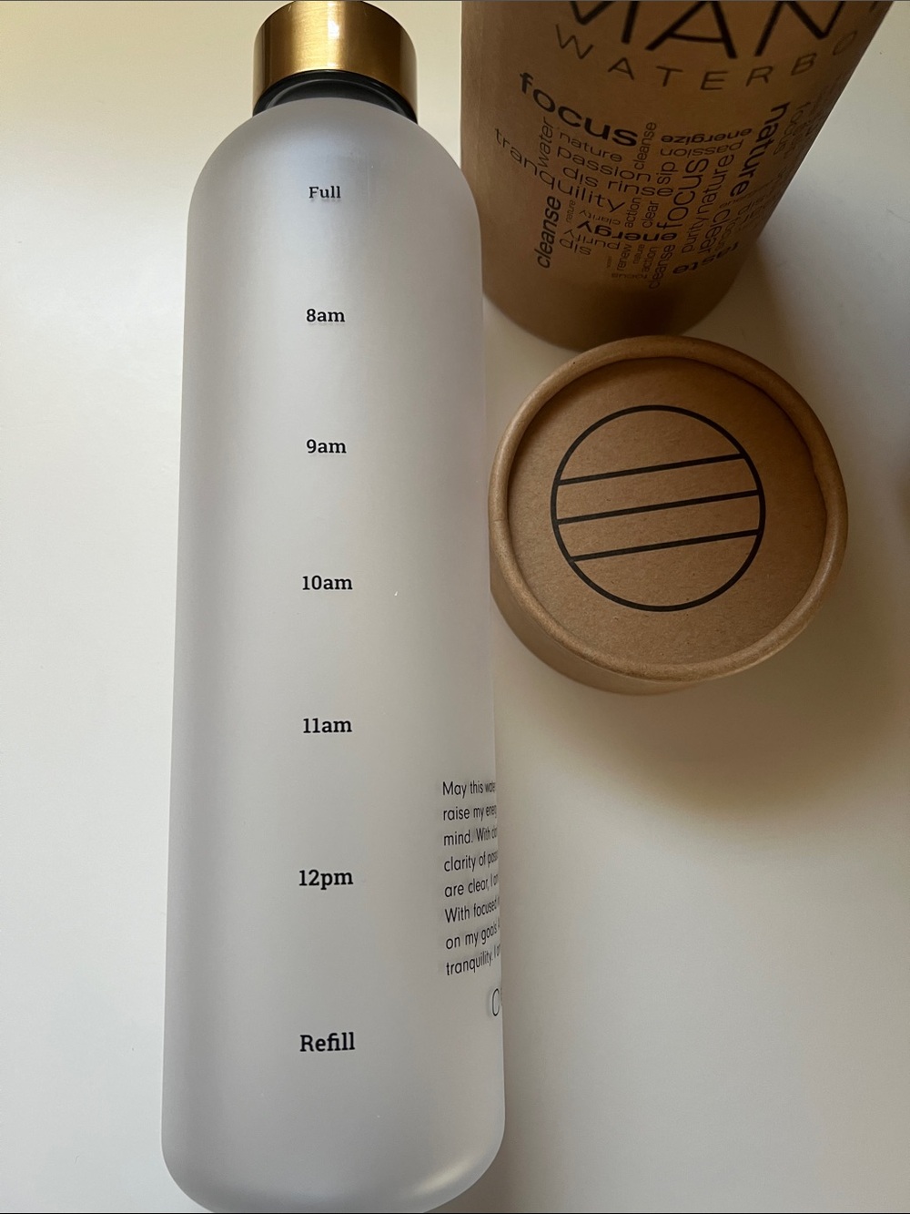 Motivational Frosted Water Bottle with Gold Cap